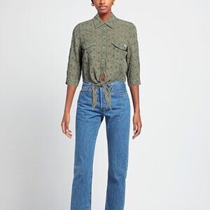 GUESS Eyelet Denim Tie Front Pin Up Shirt Size Medium